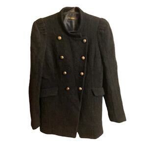 CC COLLECT Women's XS Black Boucle Wool Blazer Jacket Double Brass Buttons Chic